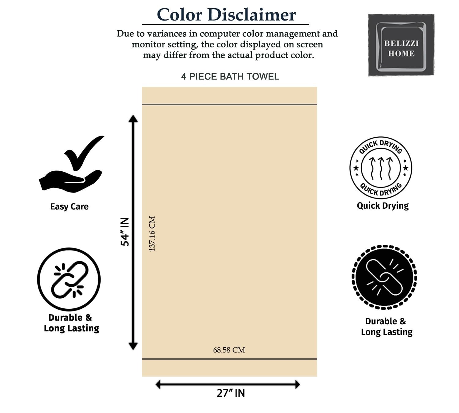 Belizzi Home towel beside standard sheet for scale, illustrates generous 27x54 size