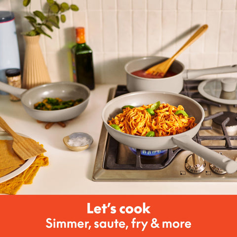 BELLA 2QT saucepan with glass lid demonstrating spill-safe cooking and heat retention