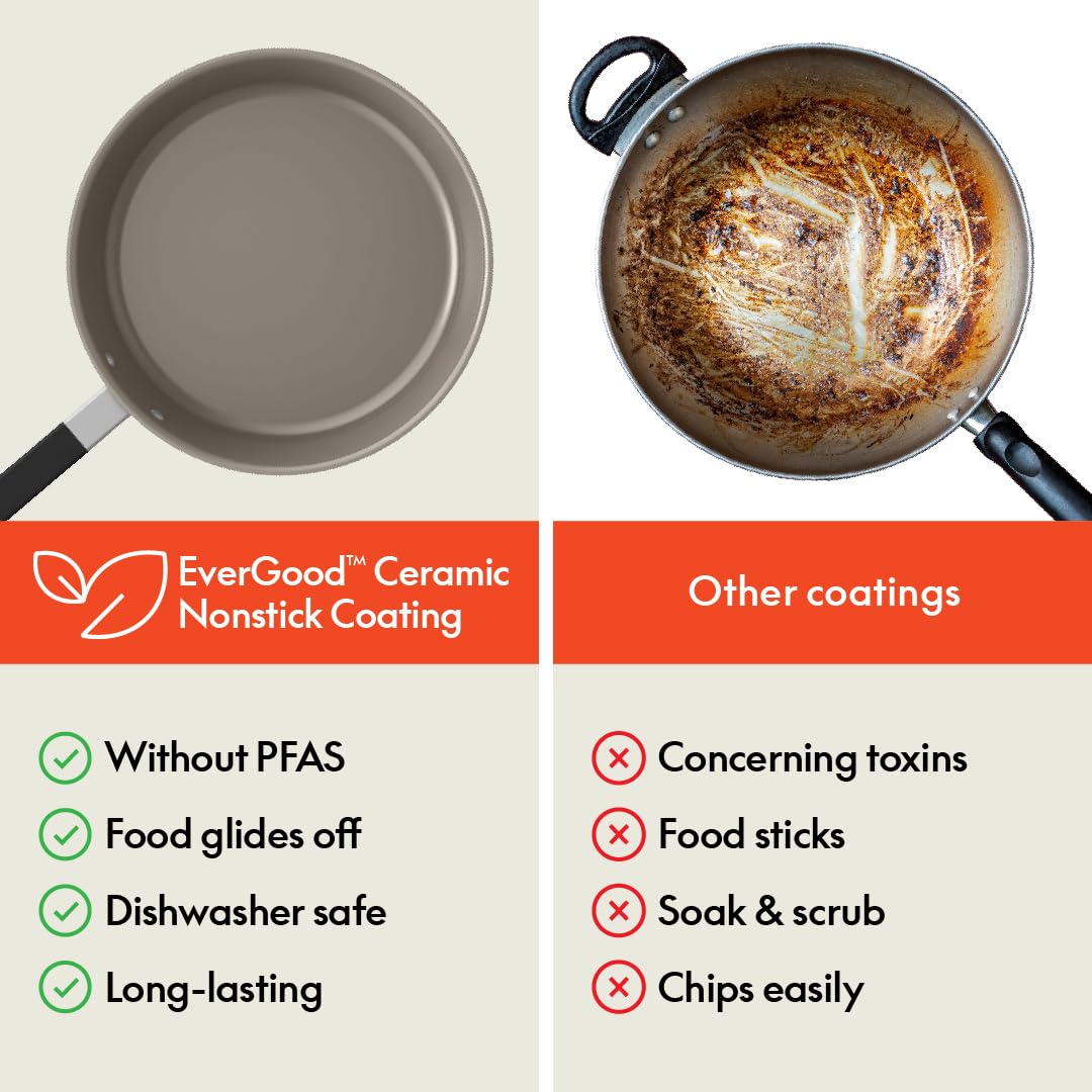 BELLA 8-inch fry pan searing food to demonstrate fast even heating benefit