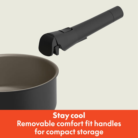 BELLA 8-inch fry pan interior view highlighting ceramic non-toxic surface for easy release