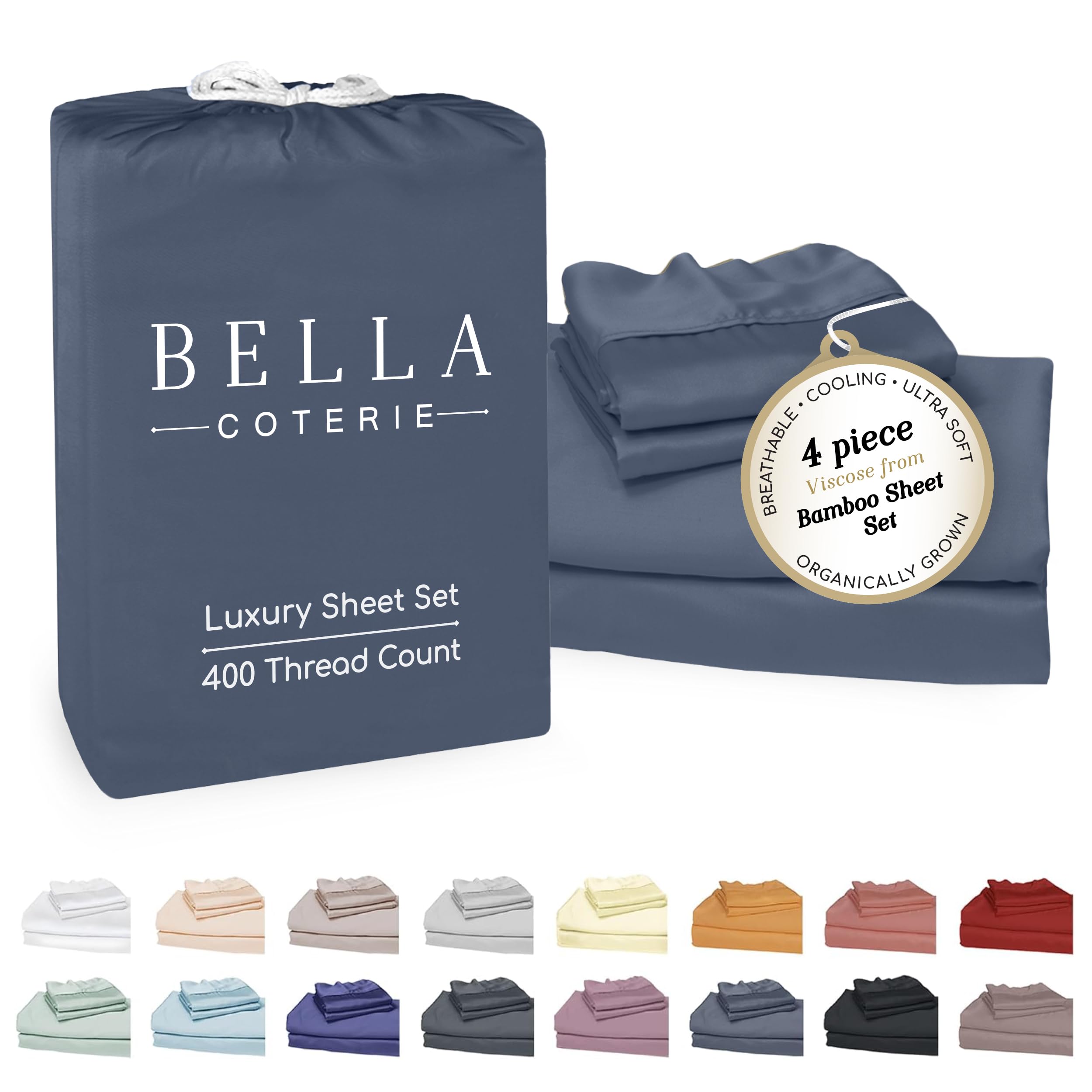 BC BELLA COTERIE front packaging showing king sheet set and benefits