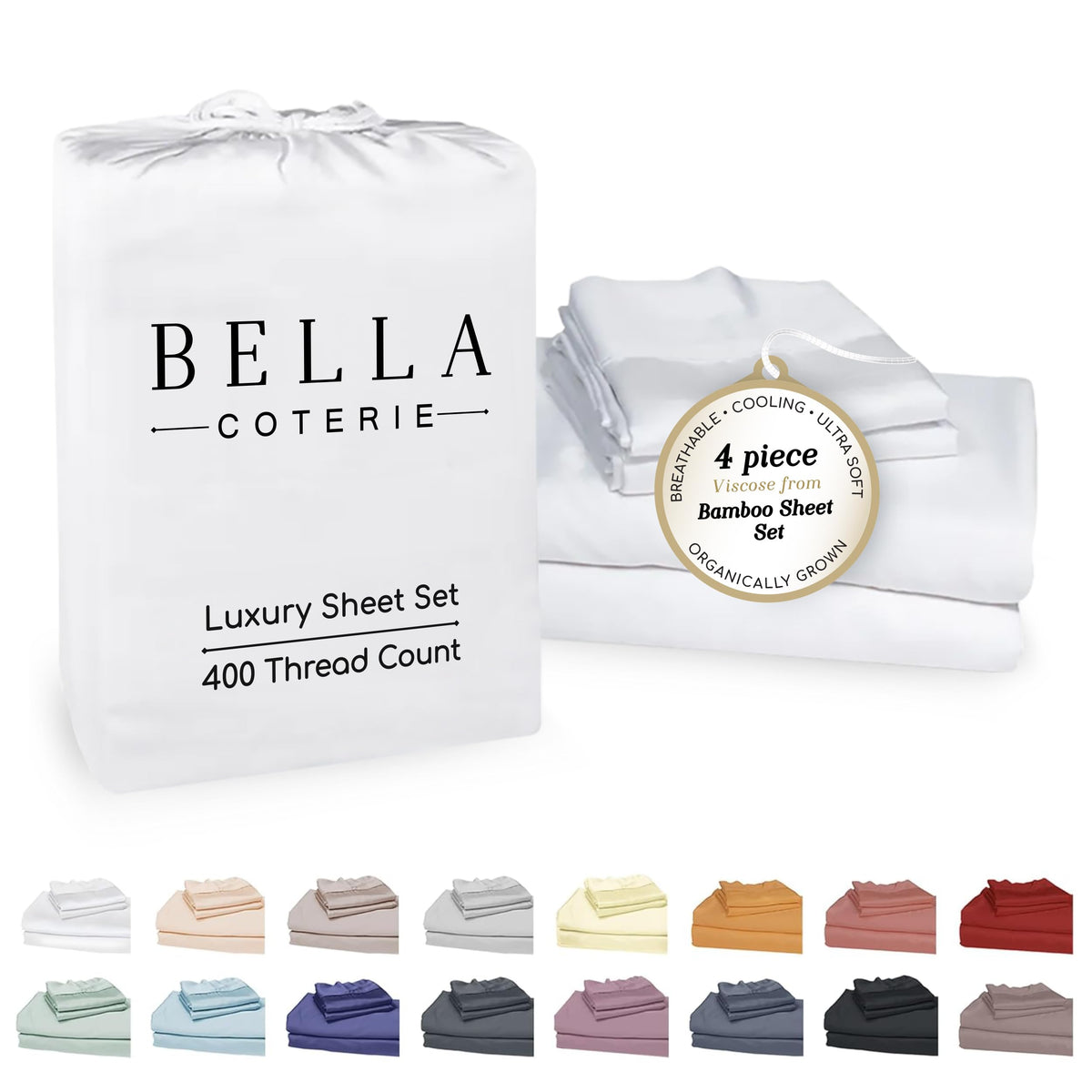 BC BELLA COTERIE king sheet set front packaging showing complete set and color
