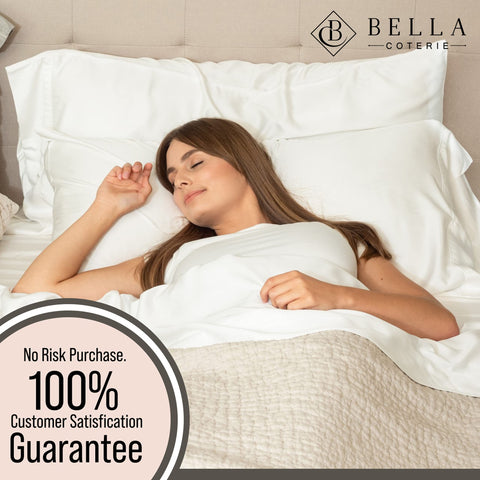 BC BELLA COTERIE sheet set on king bed lifestyle view illustrating luxurious drape