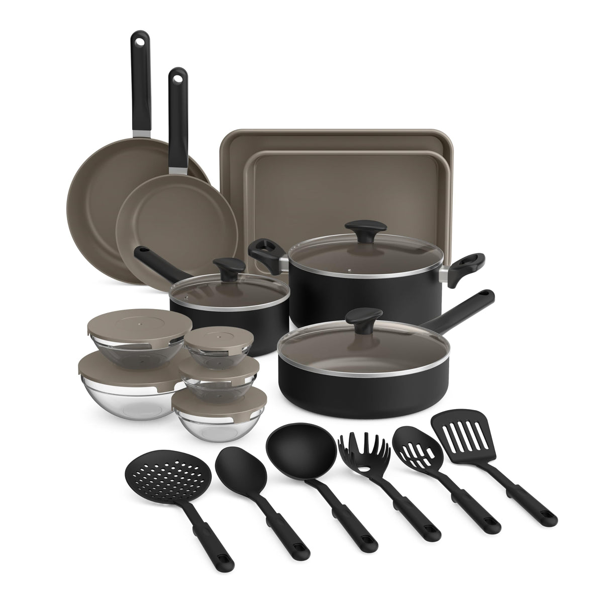 BELLA front packaging showing complete 21-piece set and included tools for quick setup