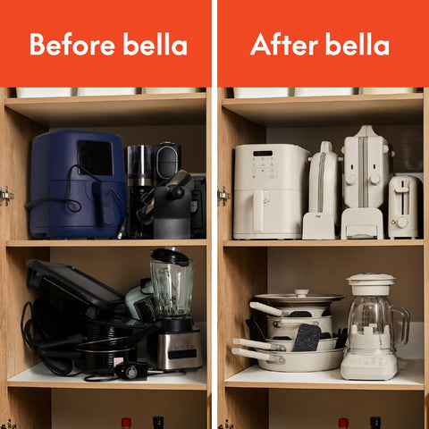 BELLA oatmilk set on kitchen table shows compact stylish kitchen benefit