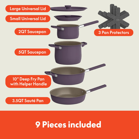 BELLA nested cookware stacked to save space and simplify kitchen organization