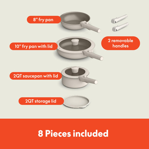 BELLA removable handle detached illustrating compact storage and oven use benefit