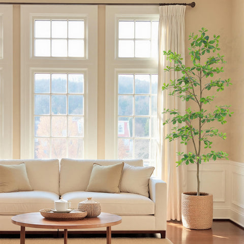 bellacat tree styled in living room enhances décor and fills corner