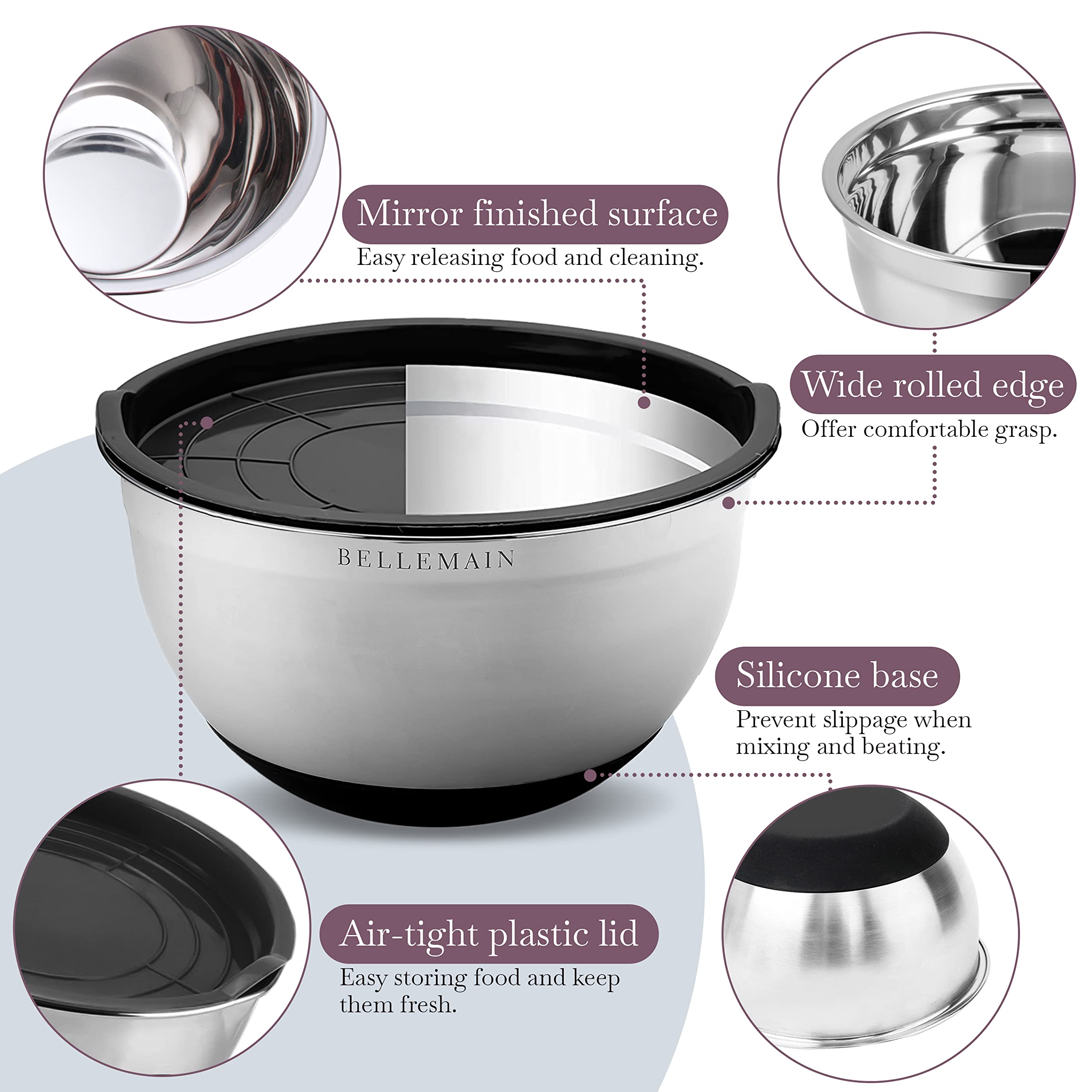 Bellemain close-up mirror finish showing durable stainless steel and easy cleaning