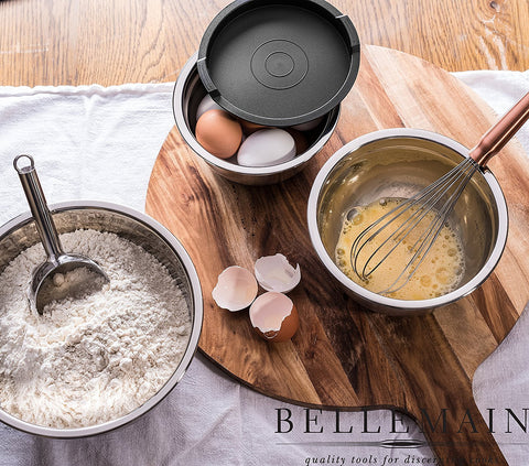 Bellemain large 5-quart bowl in use kneading dough with silicone base preventing slip