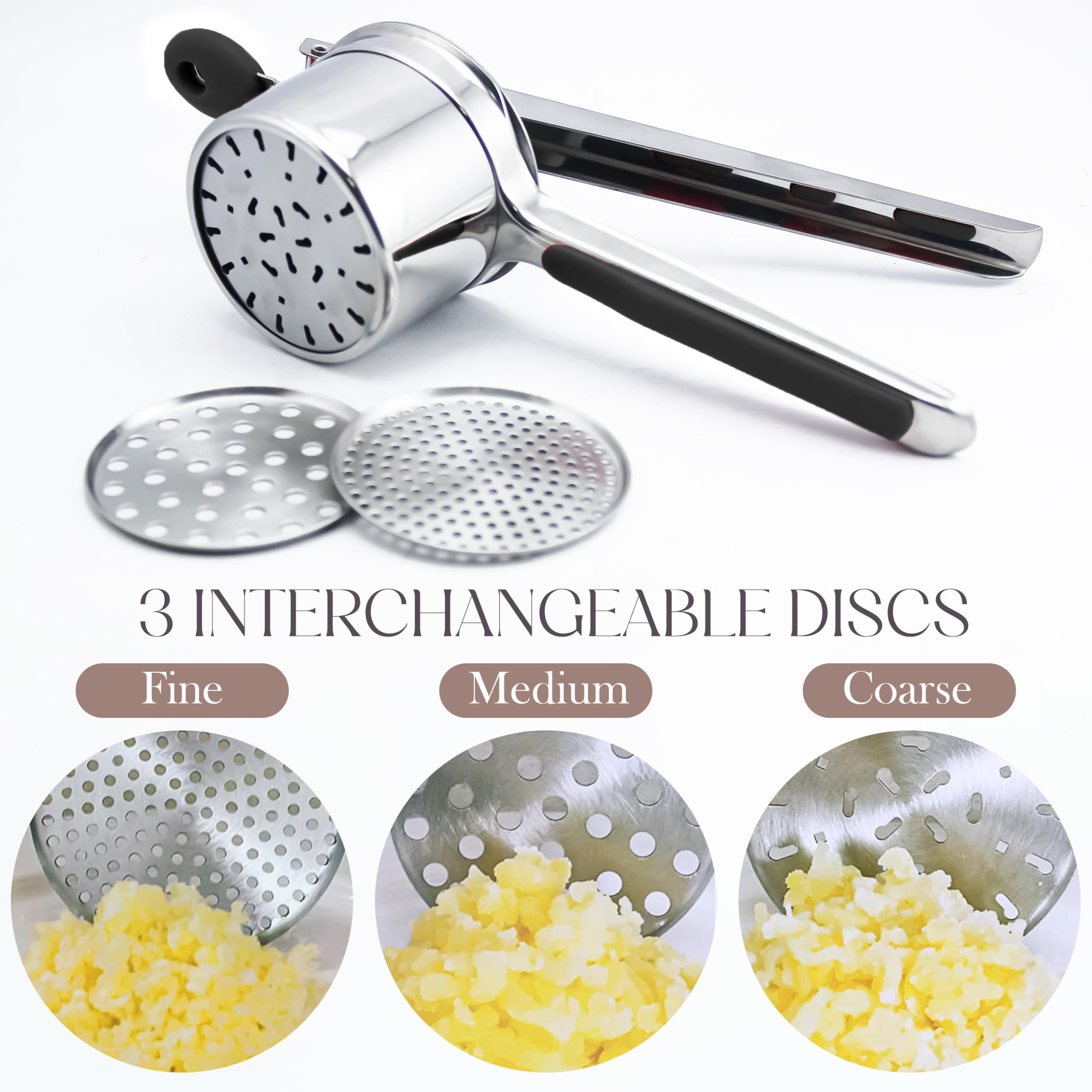 Bellemain ricer beside a tablespoon showing 15 oz capacity and compact scale for family portions