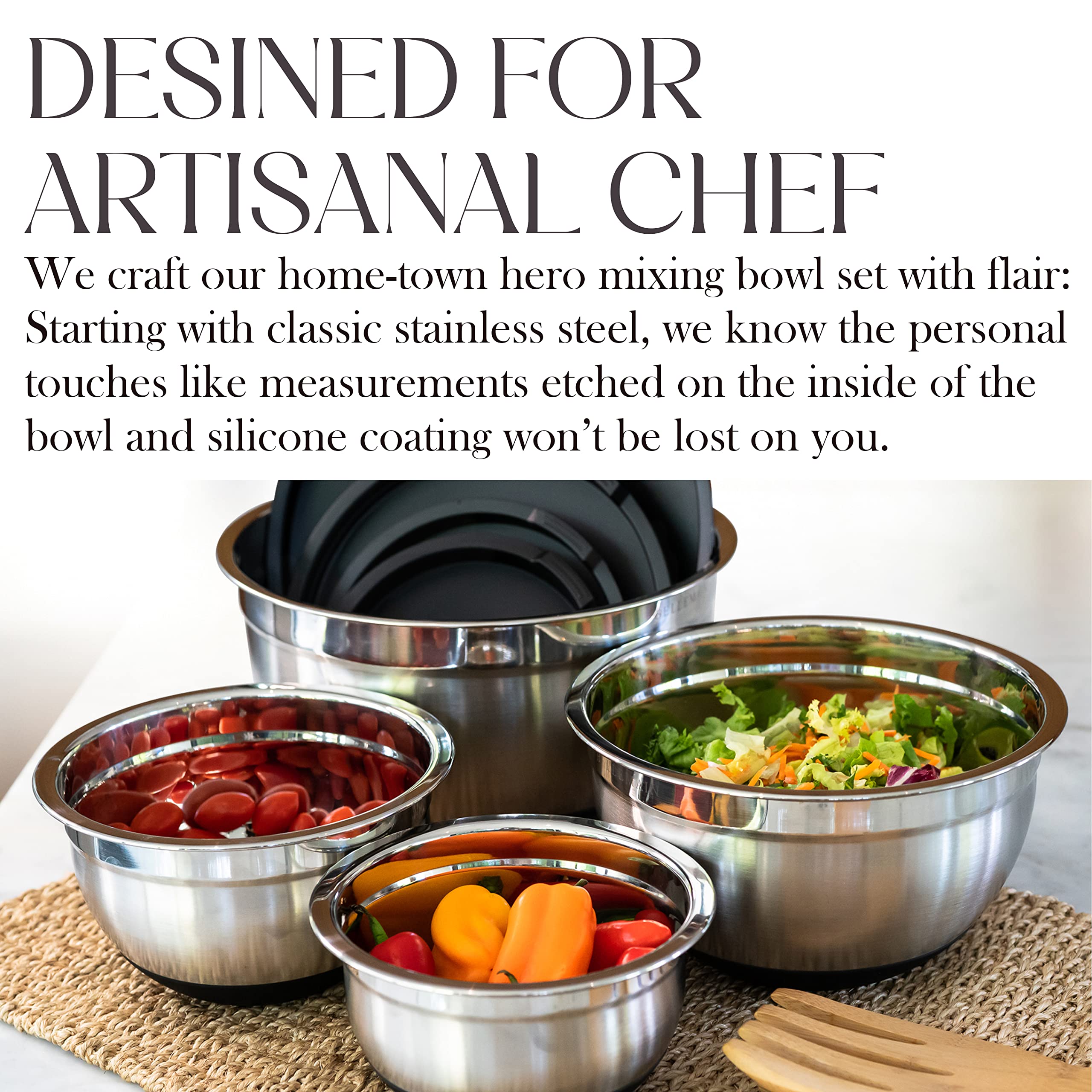 Bellemain bowls next to common kitchen items showing scale and size options