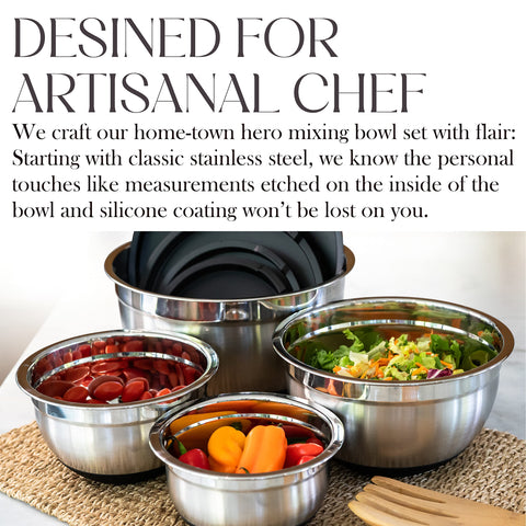 Bellemain bowls next to common kitchen items showing scale and size options