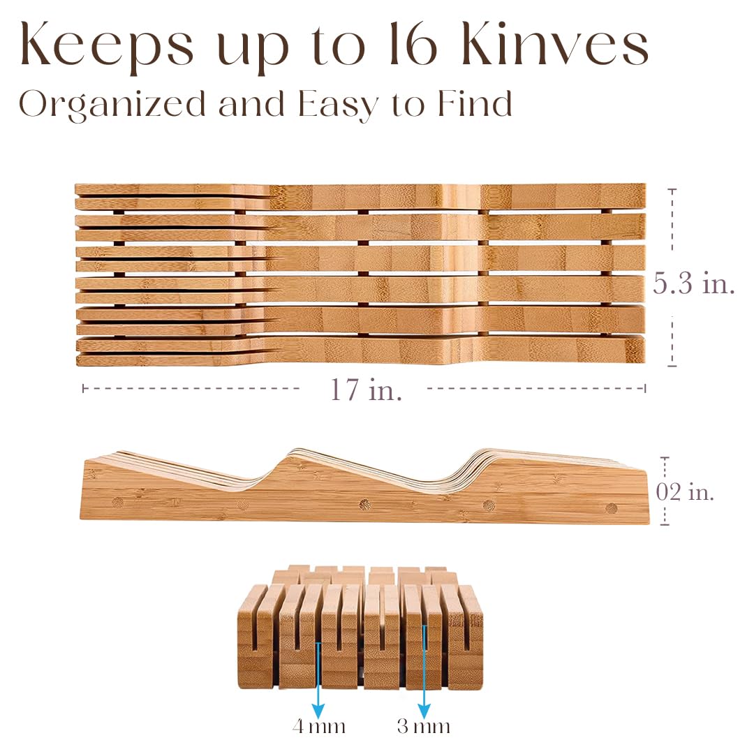 Bellemain top view with mixed knives in drawer for organized accessibility
