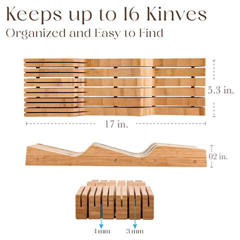 Bellemain top view with mixed knives in drawer for organized accessibility