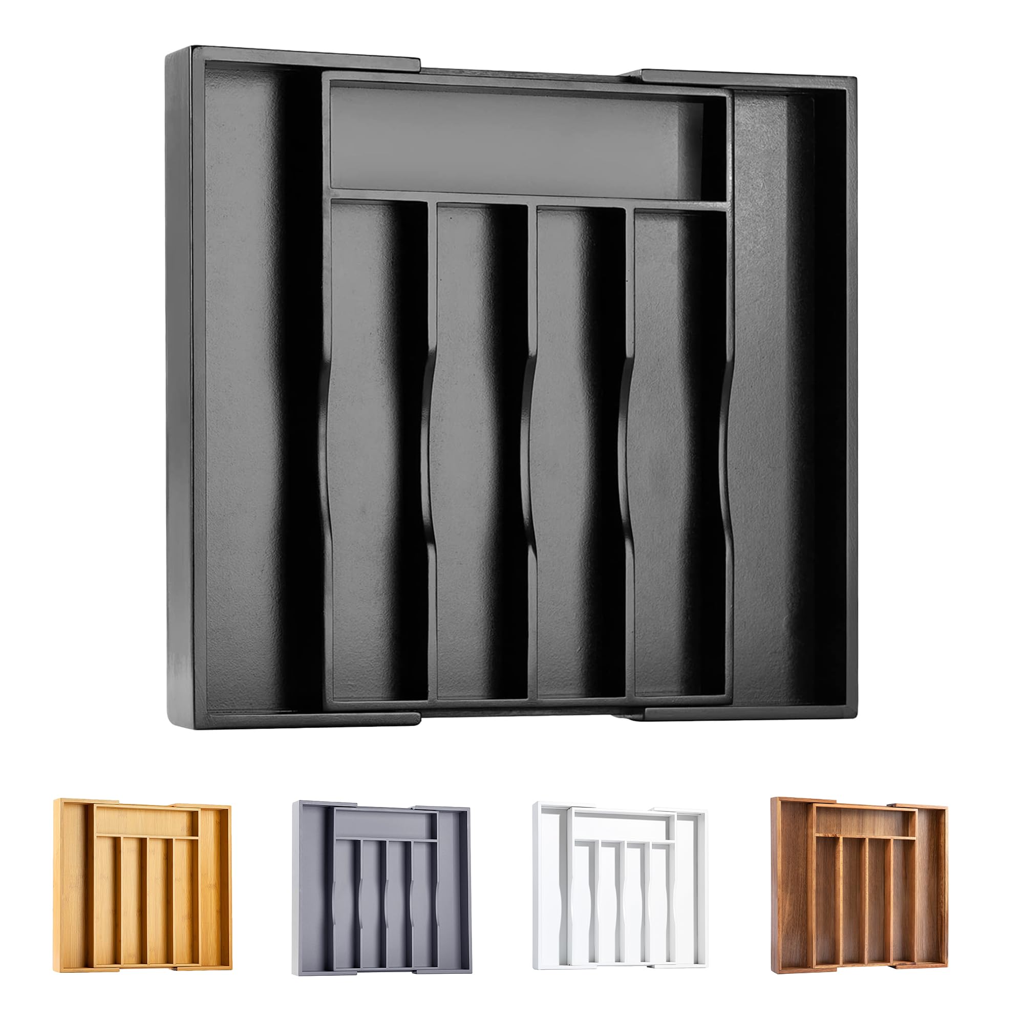 Bellsal front view of bamboo organizer showing tidy compartments and neat storage benefit