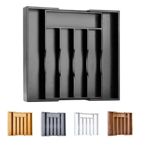Bellsal front view of bamboo organizer showing tidy compartments and neat storage benefit