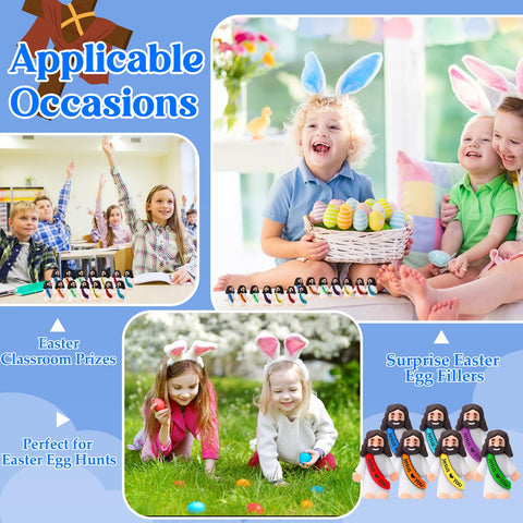 Bememo mini Jesus figures on an Easter table setting adding color and meaningful decor