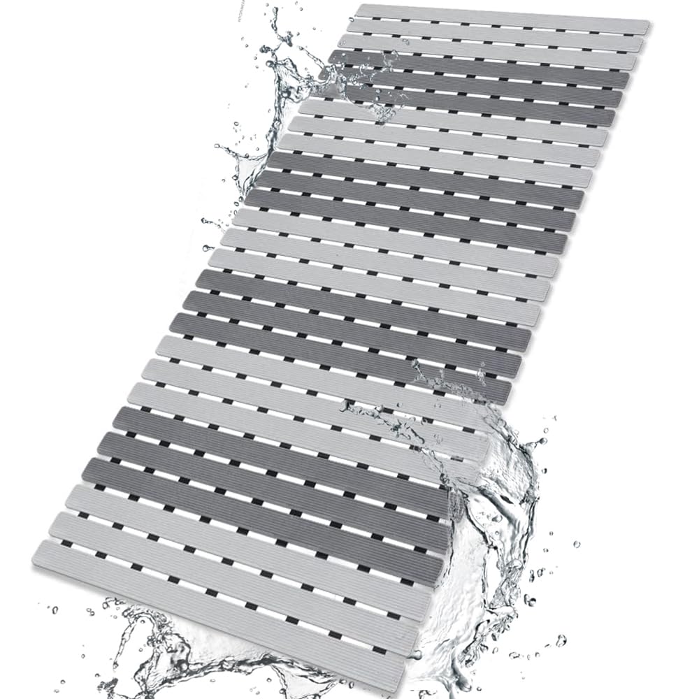 BEMISO front view of full bathtub mat showing coverage and neutral color