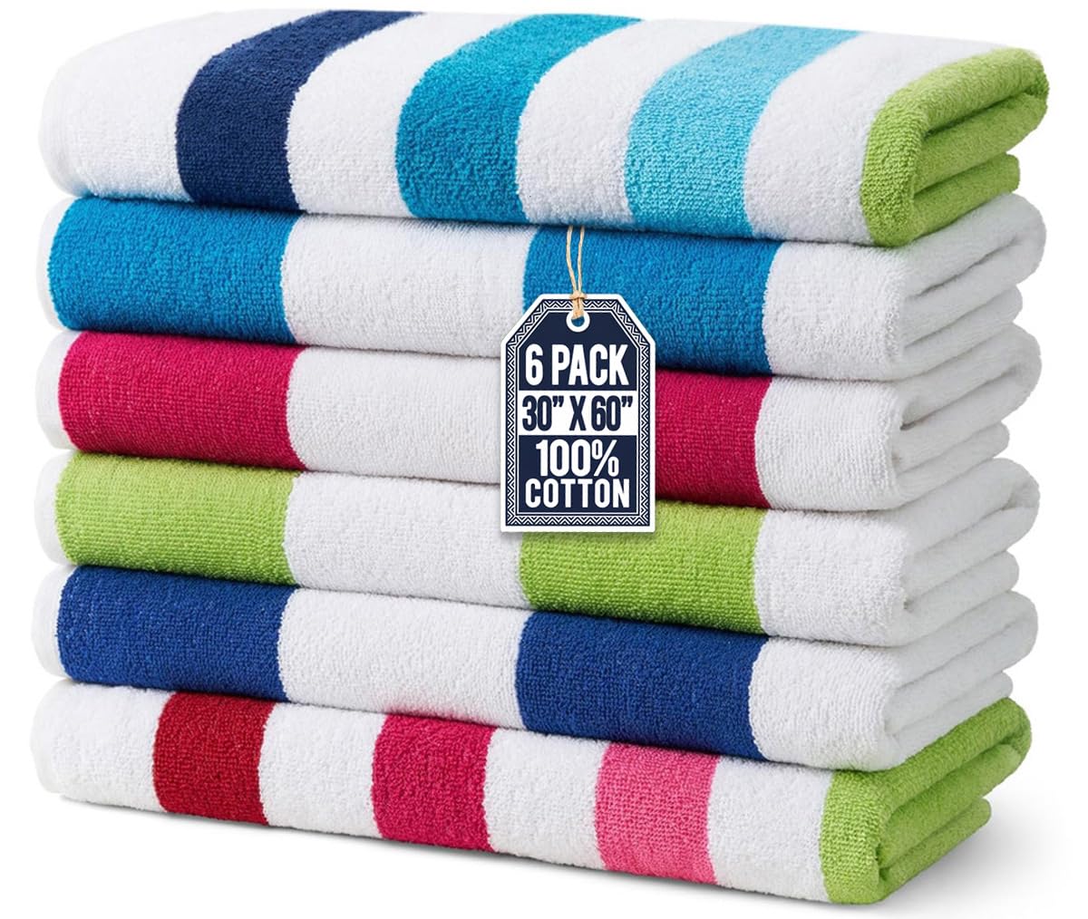 BEN KAUFMAN front view of six packaged striped towels showing variety and value