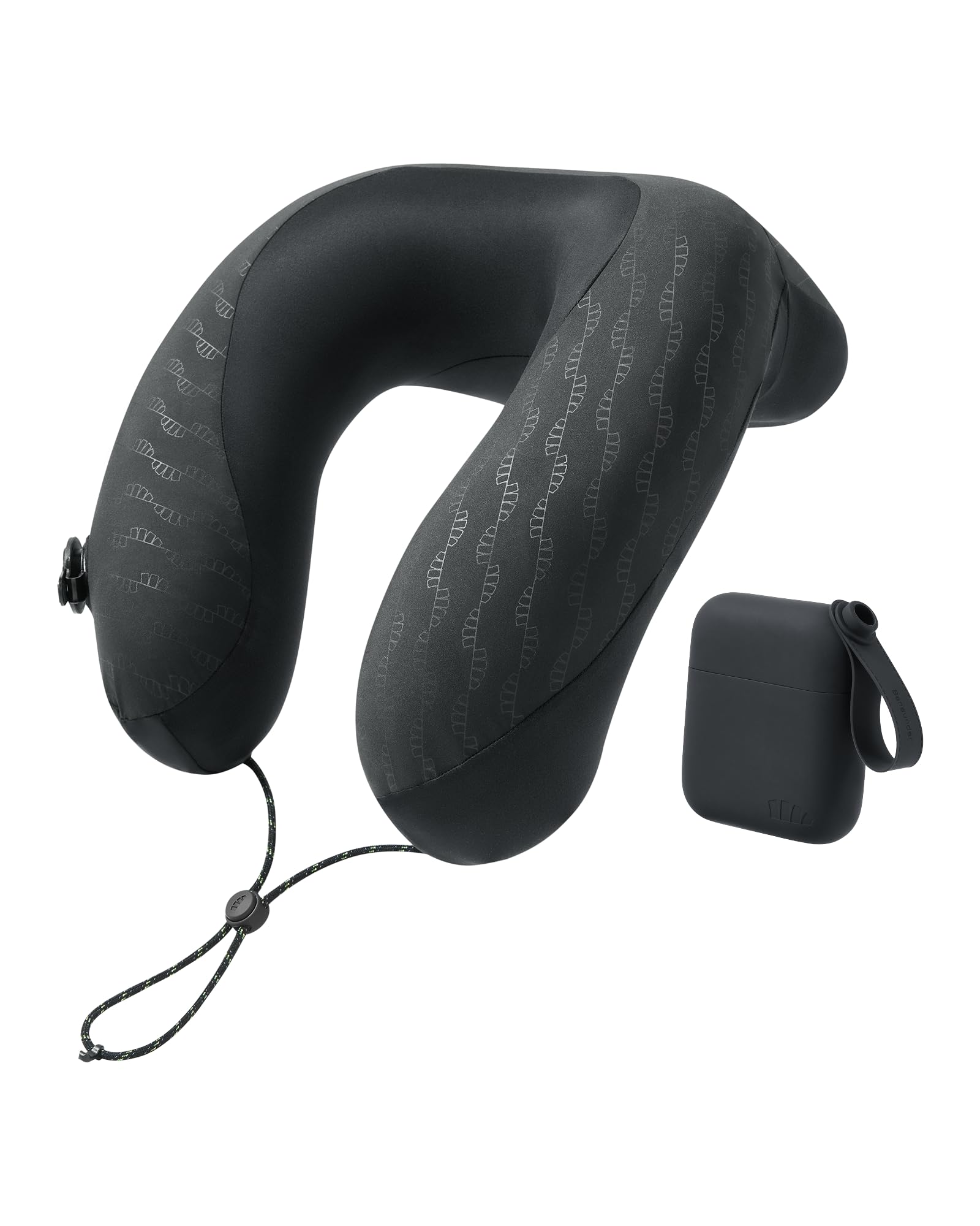 BENEUNDER front view of black inflatable neck pillow showing ergonomic shape and comfort
