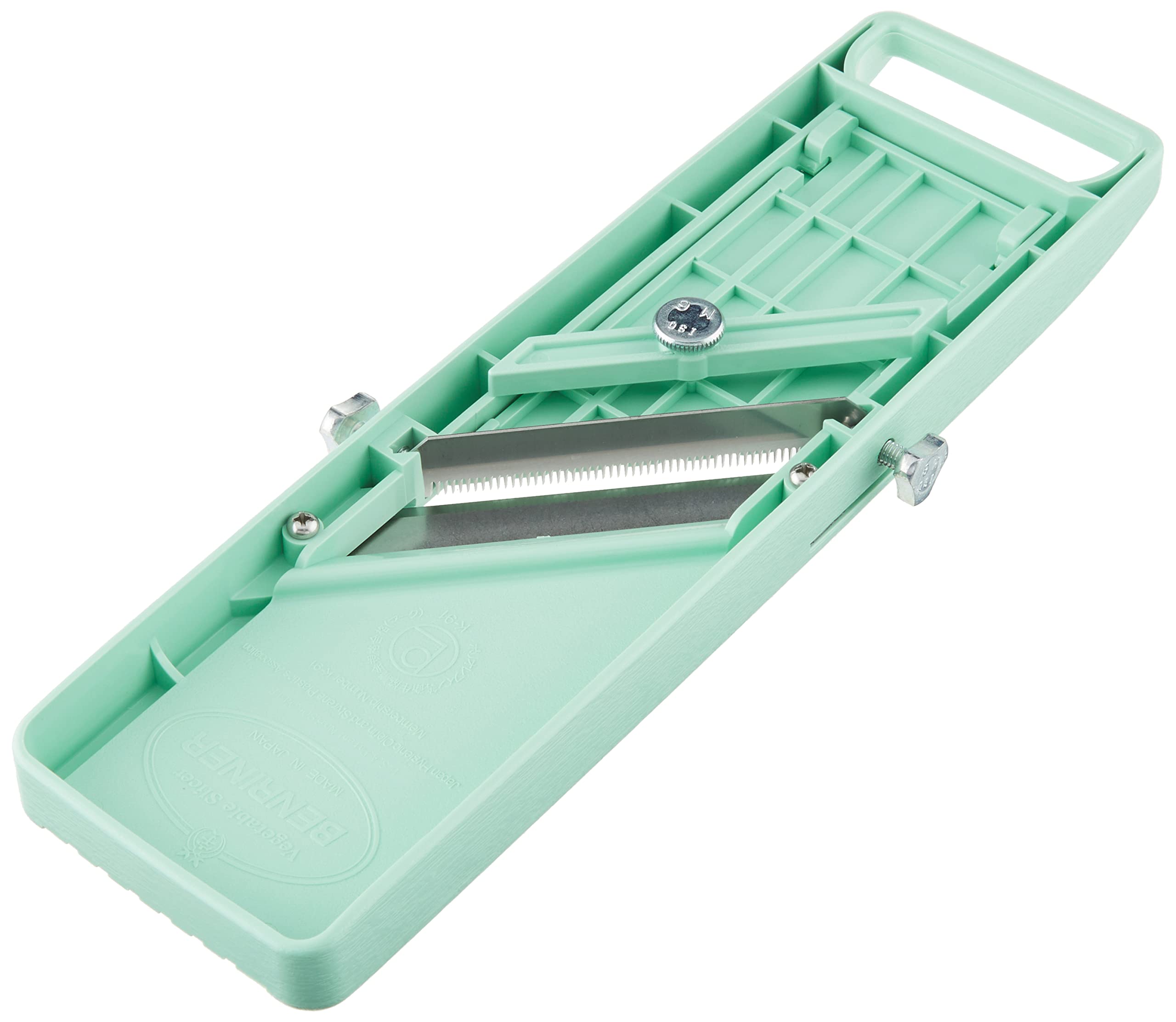 Benriner blade close-up highlighting sharp stainless-steel edge for precise cuts