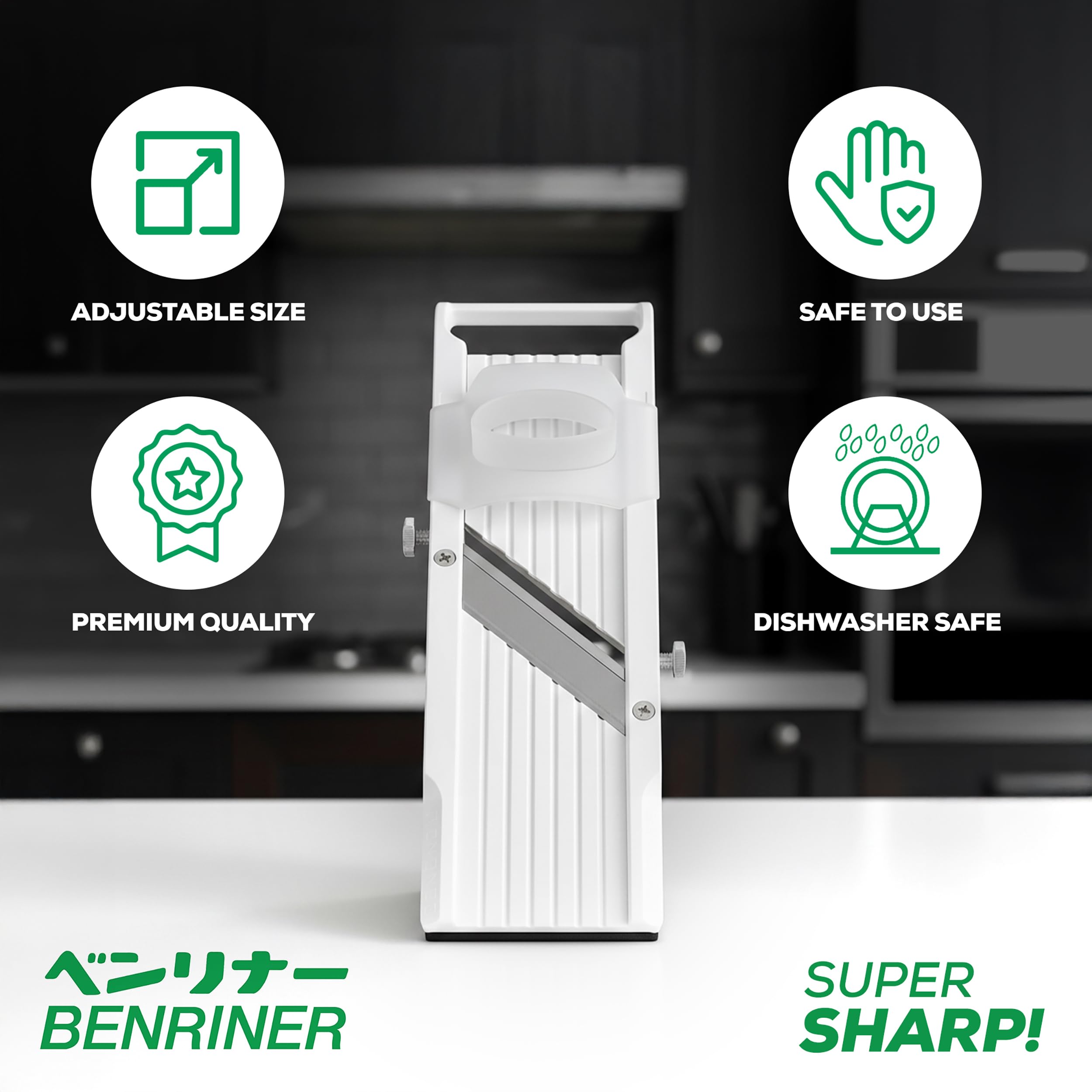 Benriner safety guard detail protecting fingers while holding smaller pieces
