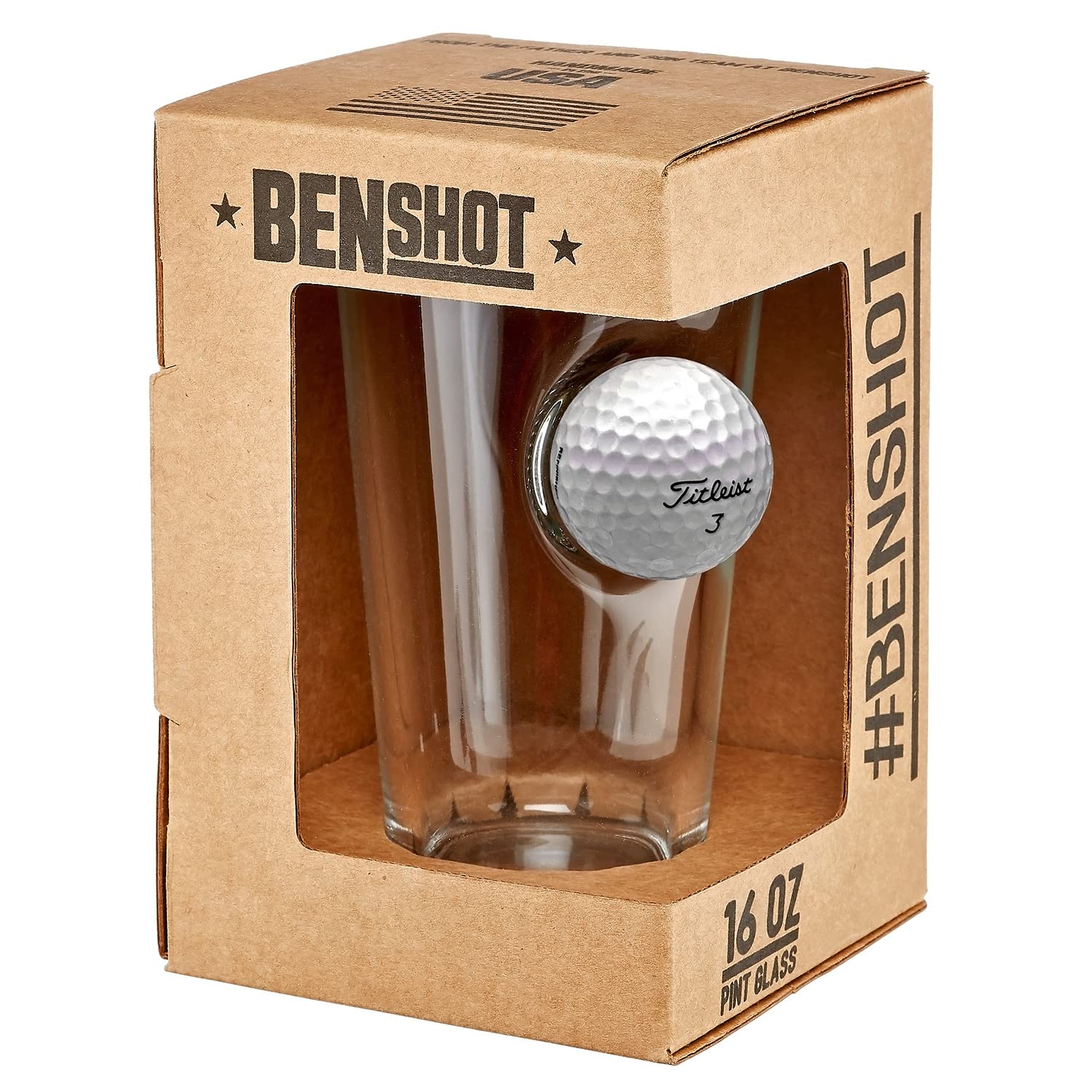 BenShot pint glass side profile highlighting tall straight-sided design and weight