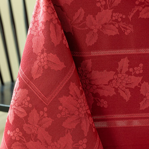 Benson Mills tablecloth draped on 60" x 84" rectangle table showing tailored fit and elegant drape