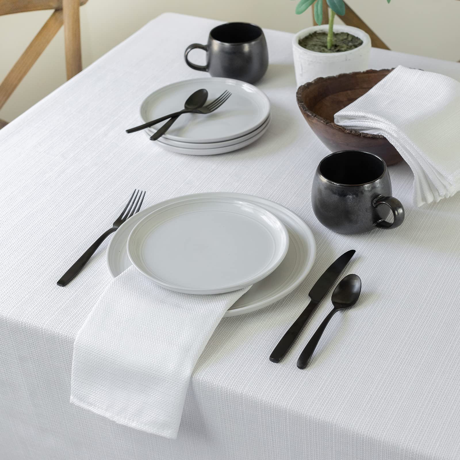 Benson Mills tablecloth in use with place settings showing elegant everyday dining