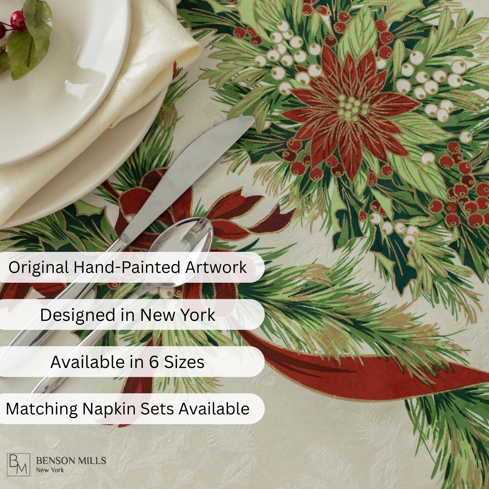 Benson Mills table setting with plate and centerpiece demonstrating elegant holiday styling