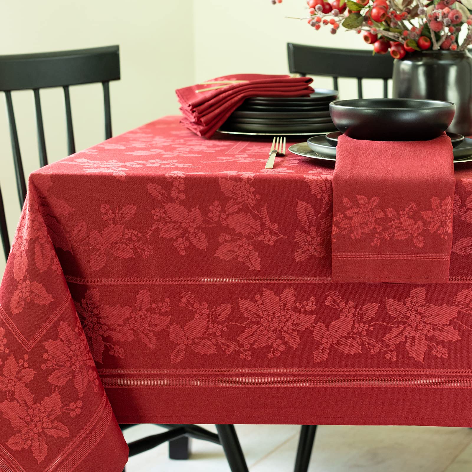 Benson Mills dark red front view showing full holiday pattern and elegant finish