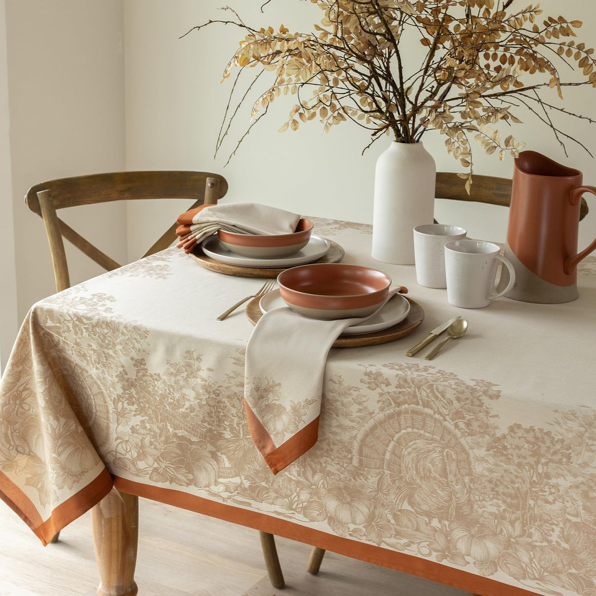 Benson Mills front view showing Fall Countryside tablecloth and holiday appeal