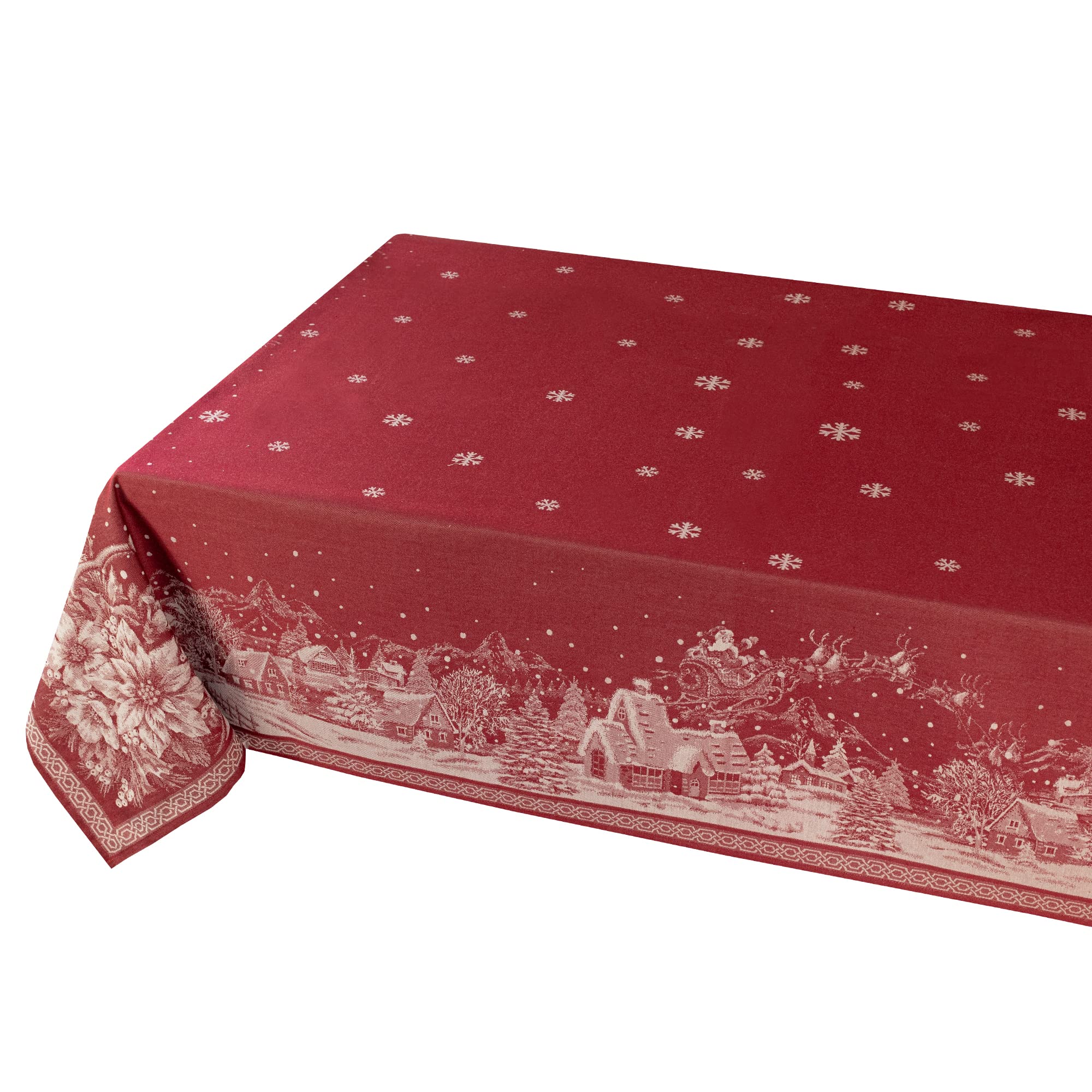 Benson Mills folded tablecloth stored neatly illustrating compact storage and easy laundering