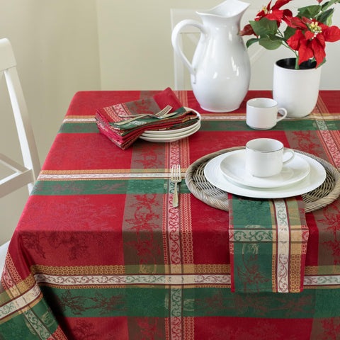 Benson Mills folded tablecloth paired with napkin and plate demonstrating styling