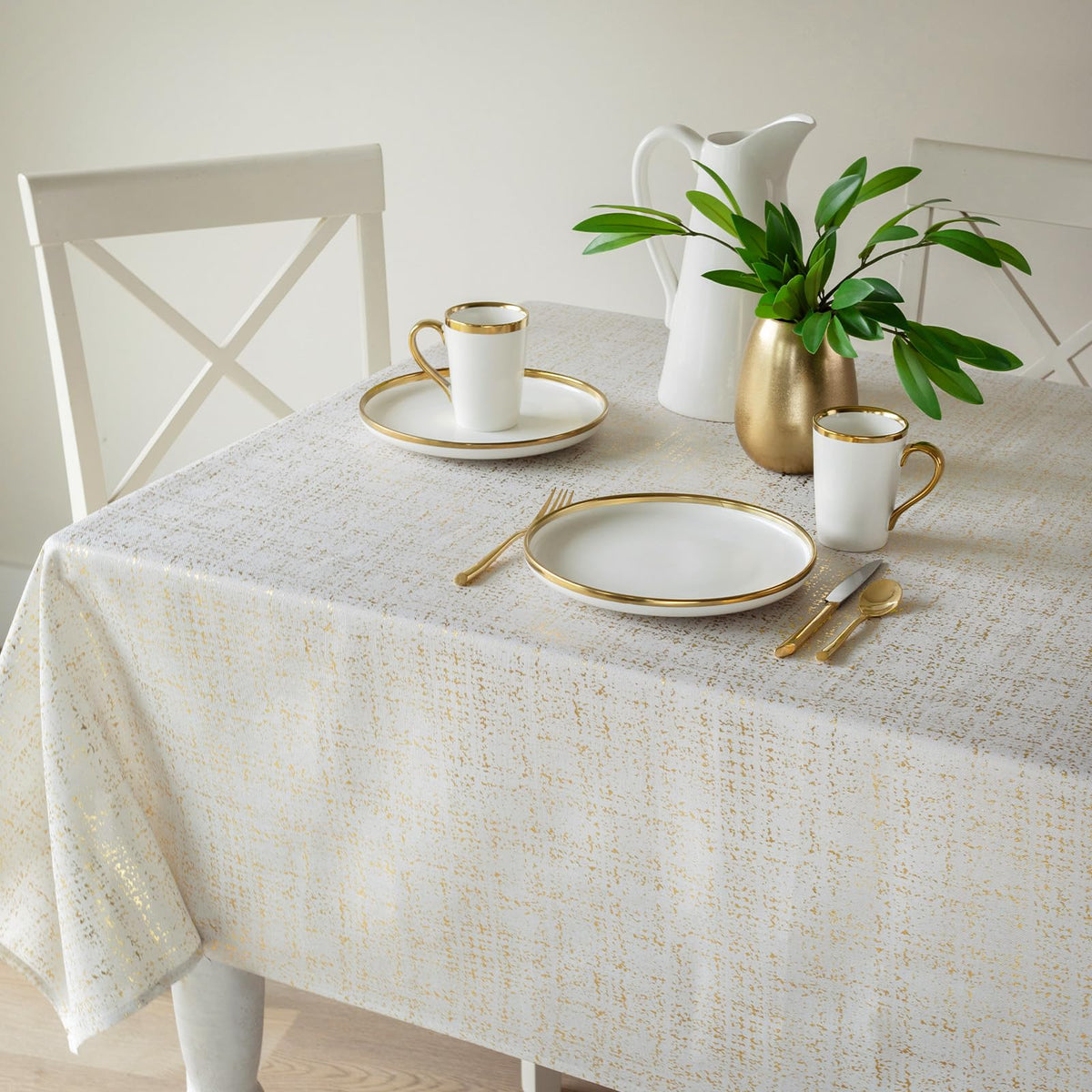 Benson Mills front view showing ivory and gold foil pattern and tailored fit