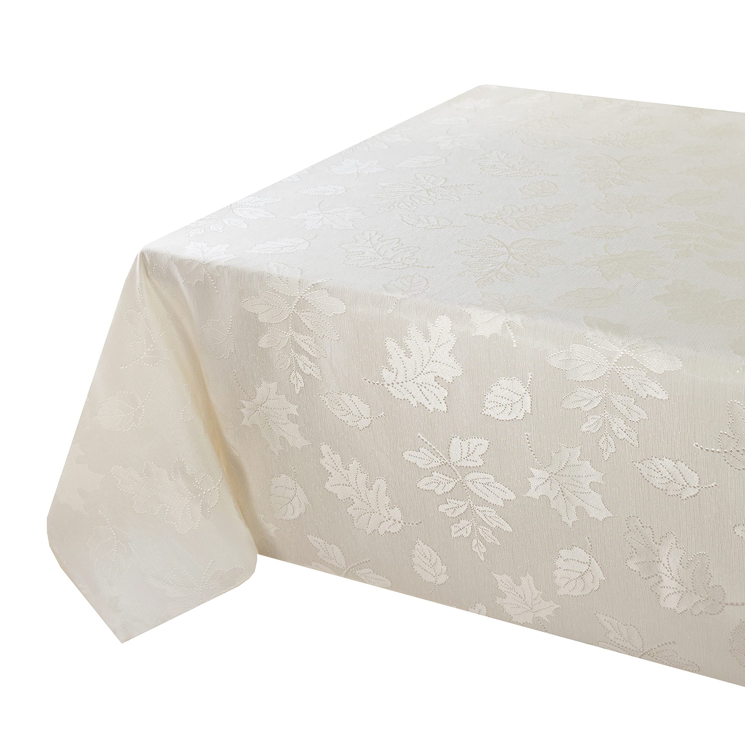 Benson Mills folded tablecloth packaged neatly showing fabric weight and care ease