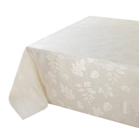 Benson Mills folded tablecloth packaged neatly showing fabric weight and care ease