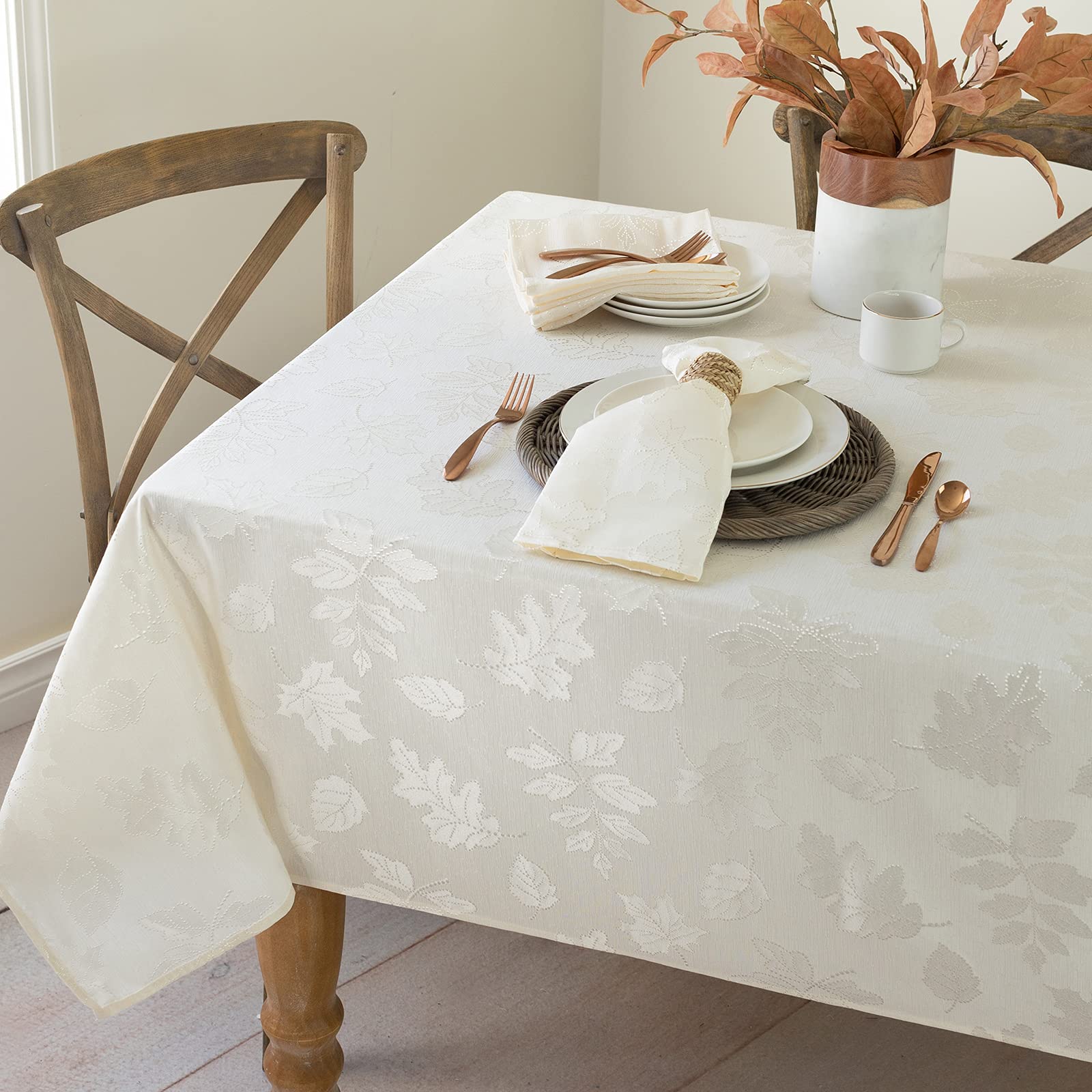 Benson Mills tablecloth in use with autumn centerpiece for refined holiday setting