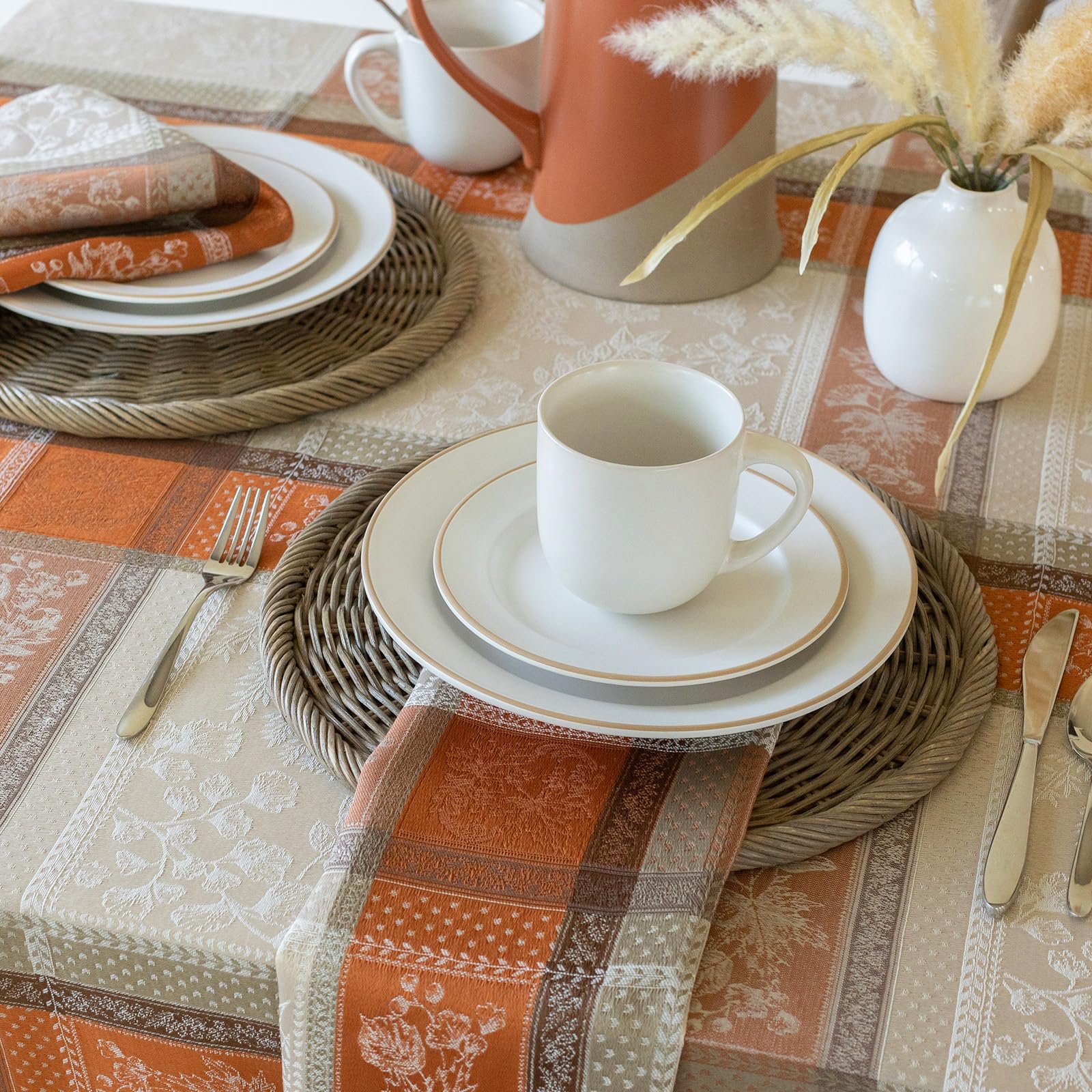 Benson Mills overview of yarn-dyed plaid and foliage pattern for seasonal styling