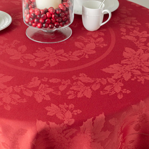 Benson Mills close-up of jacquard texture highlighting woven holly motifs and durable finish