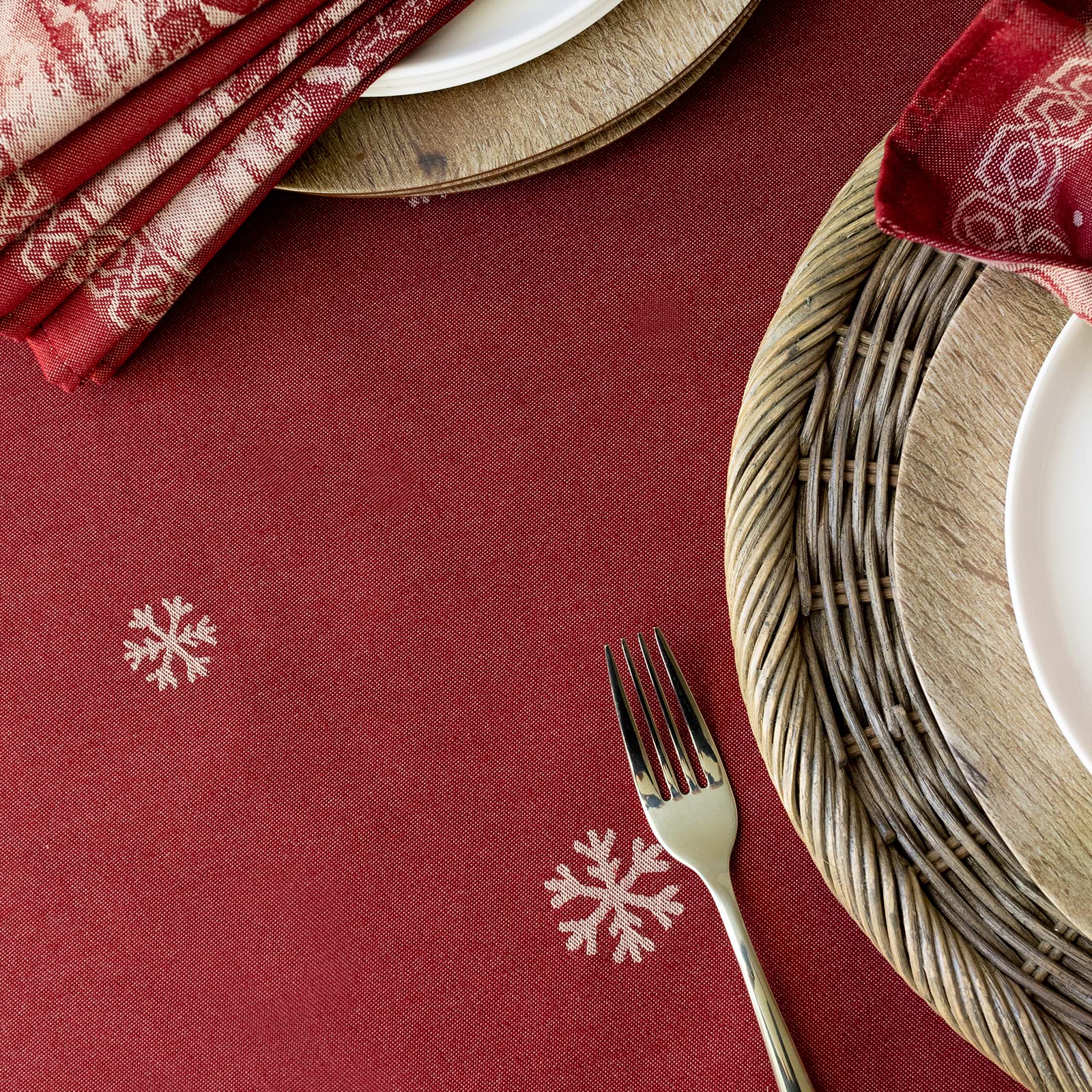 Benson Mills tablecloth on chair to show scale and generous drop for banquet-style tables