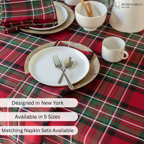 Benson Mills tablecloth in use with holiday place settings demonstrating festive styling