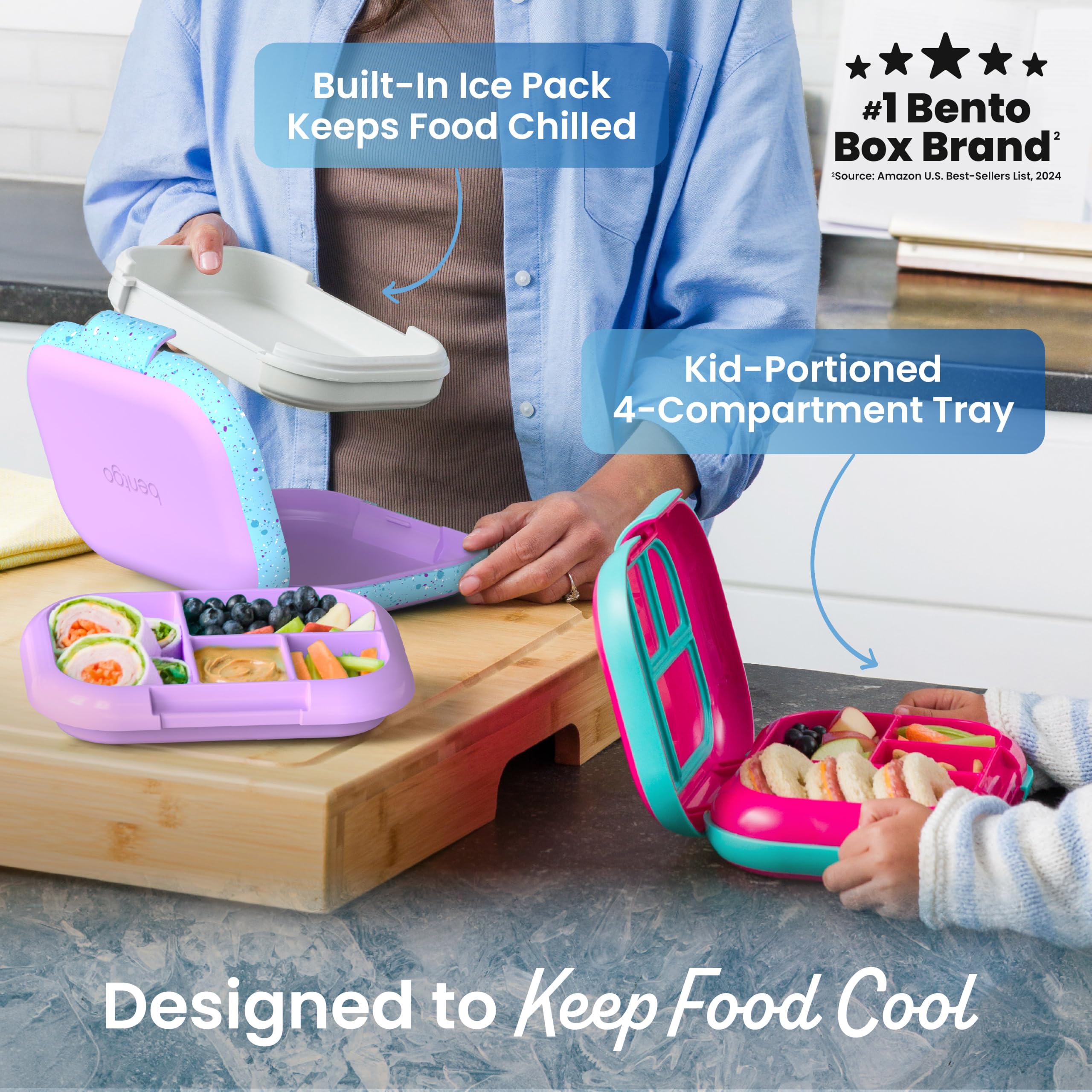 Bentgo open view with four-compartment removable tray for organized meals