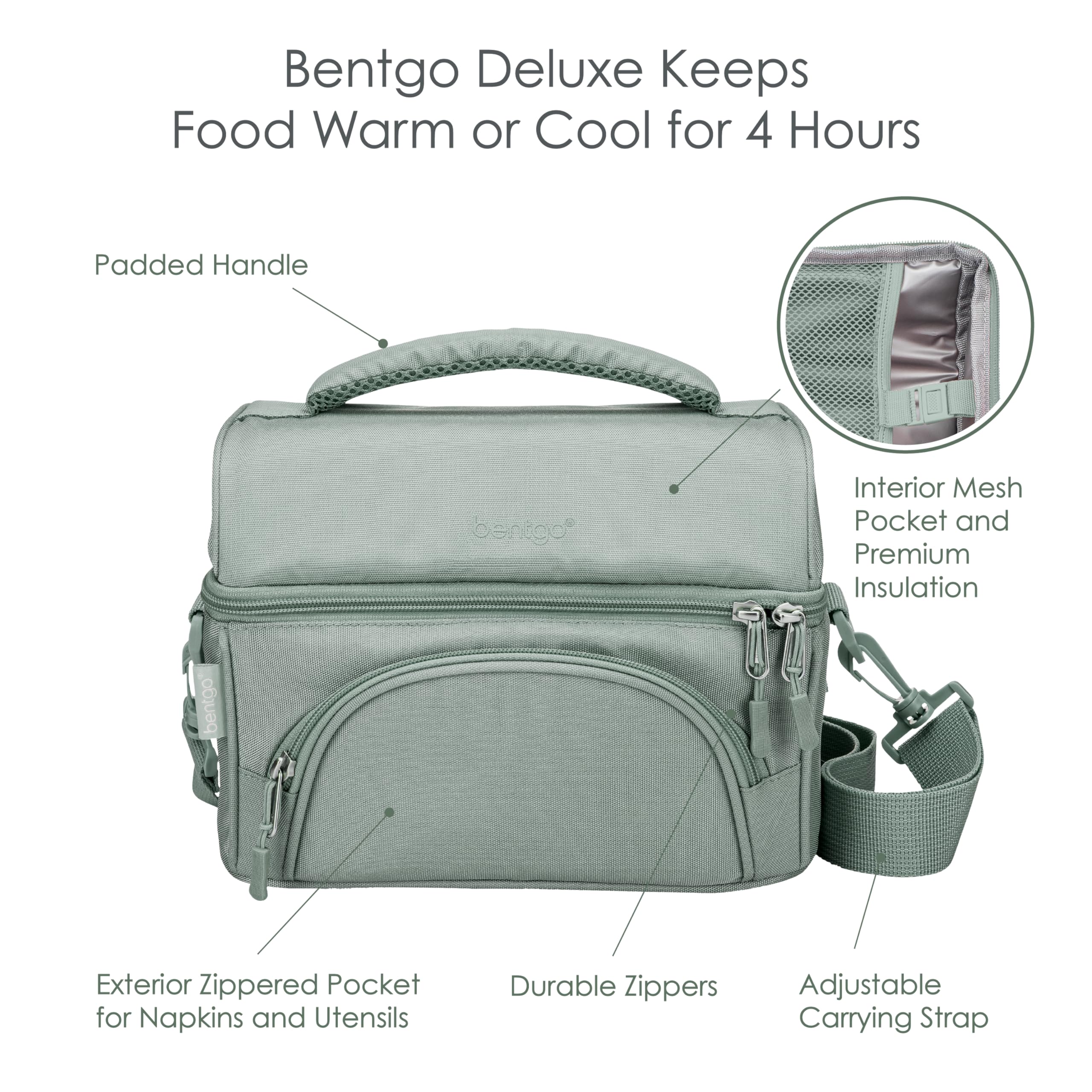 Bentgo adjustable strap and padded handle detail for comfortable carrying