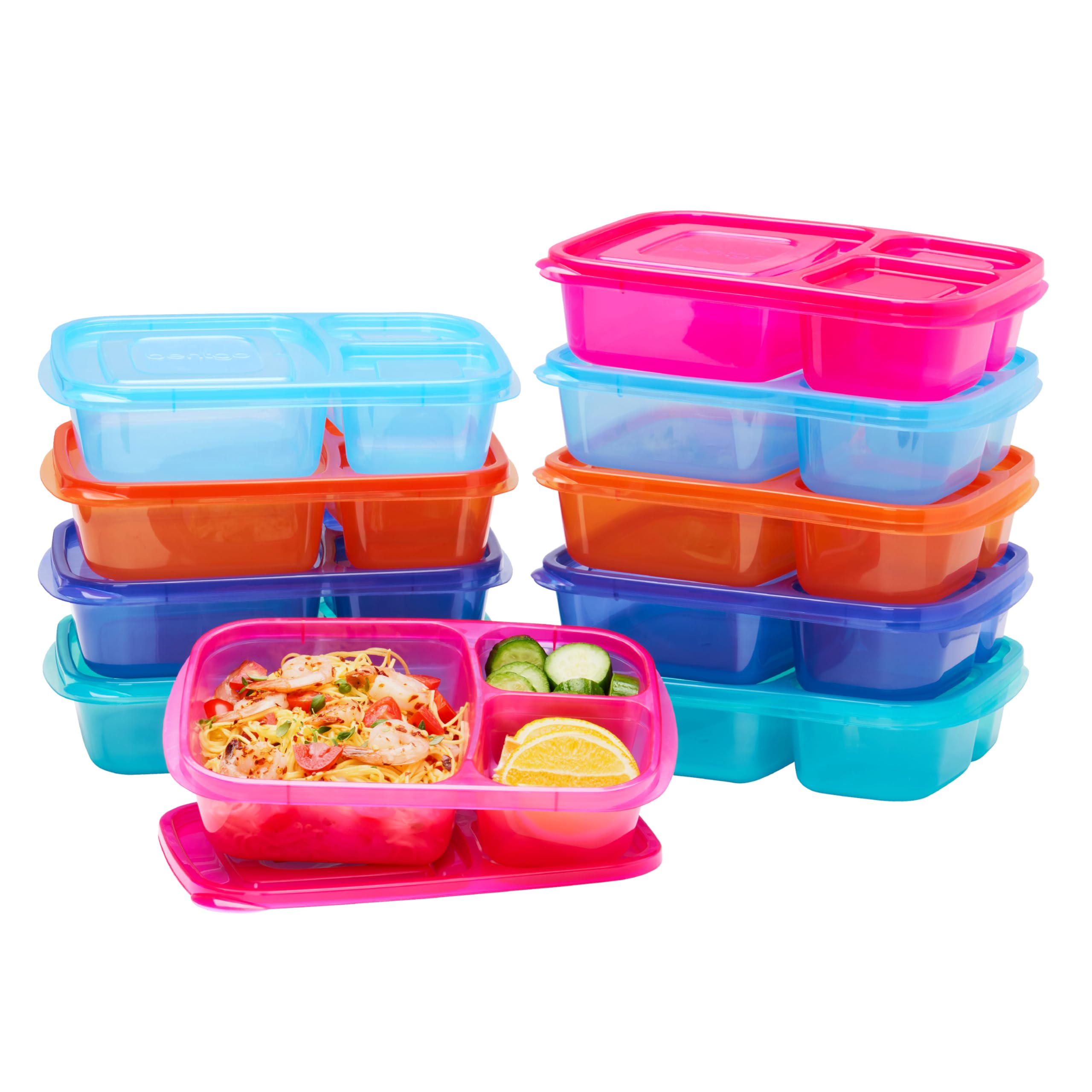 Bentgo front view of Easyboxes set showcasing 10 trays and lids for organized meals