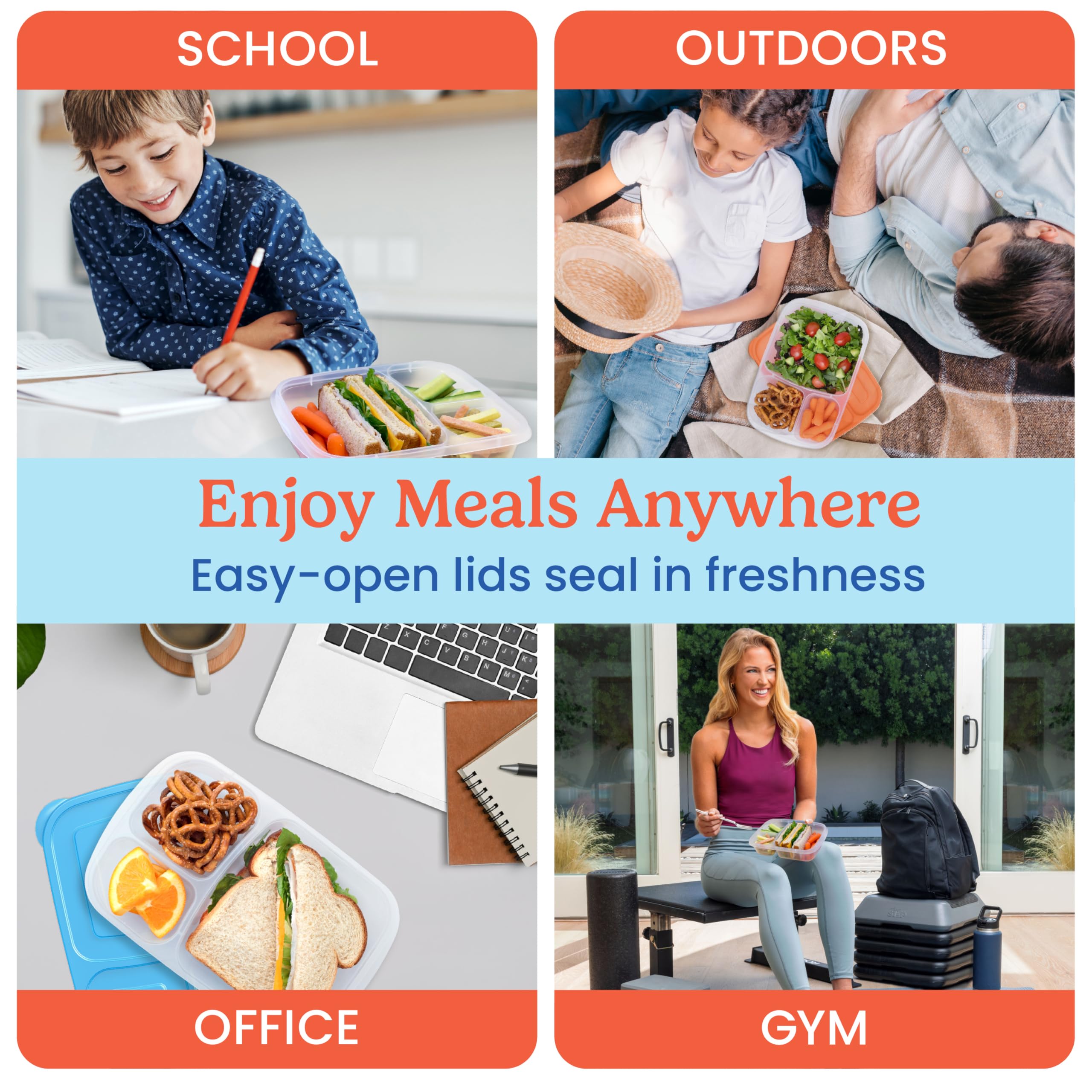 Bentgo Easyboxes inside a backpack demonstrating portability for on-the-go meals