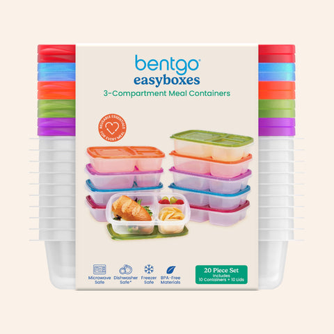 Bentgo Easyboxes on picnic table with family demonstrating everyday lunch convenience