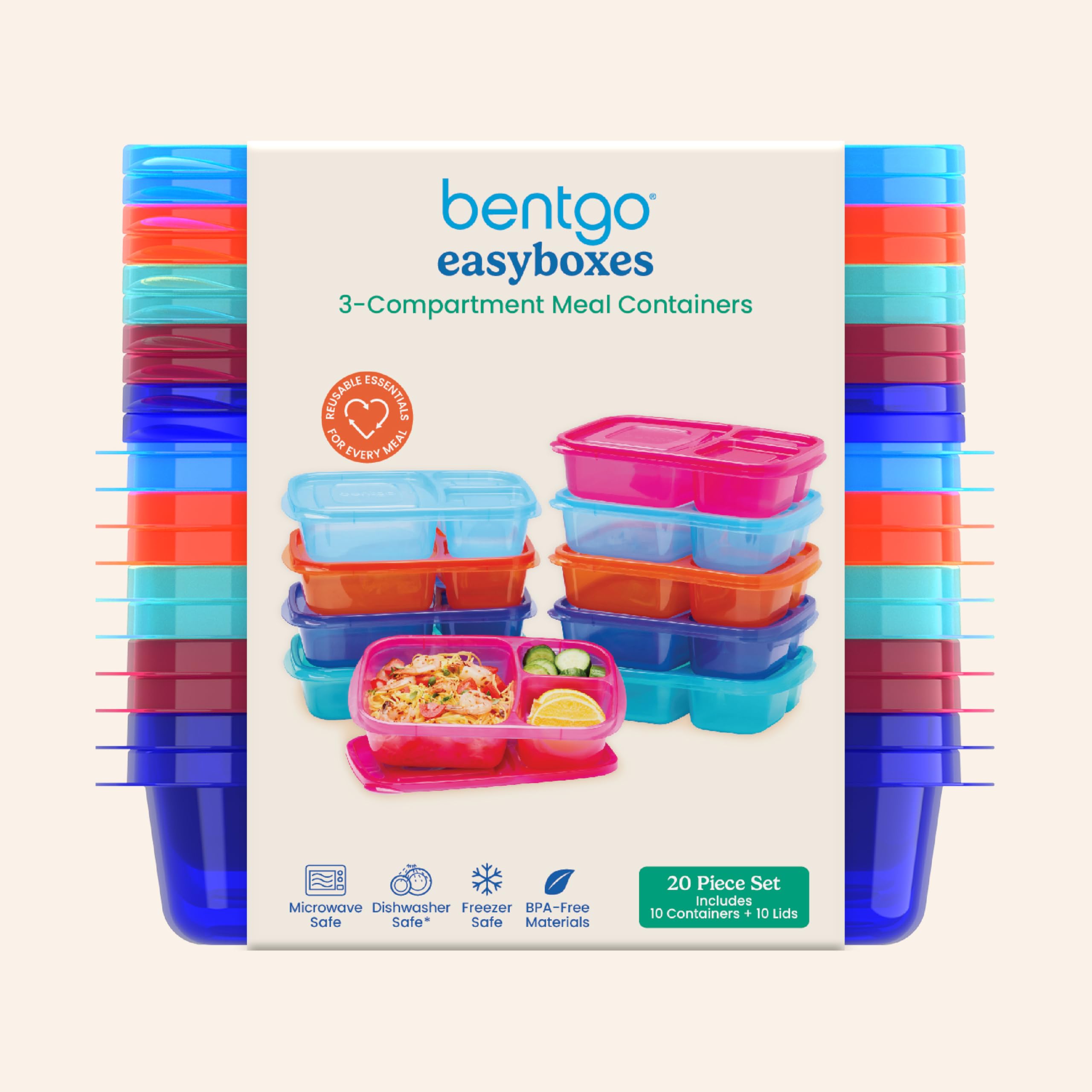 Bentgo Easyboxes beside a water bottle for size and portion scale comparison