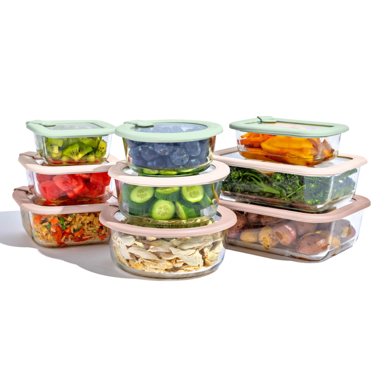 Bentgo front view of 18-piece glass set showing organized, elegant storage benefit
